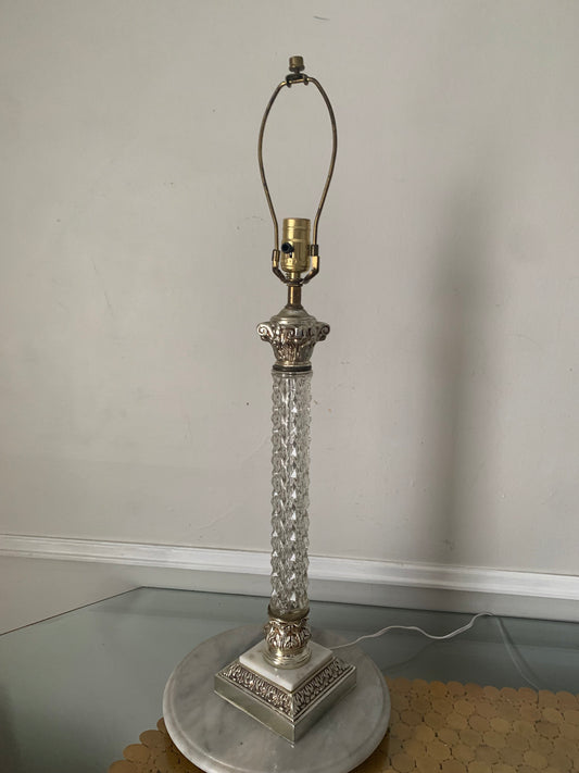 Vintage Tall Clear Textured Glass Accent Table Lamp No Shade