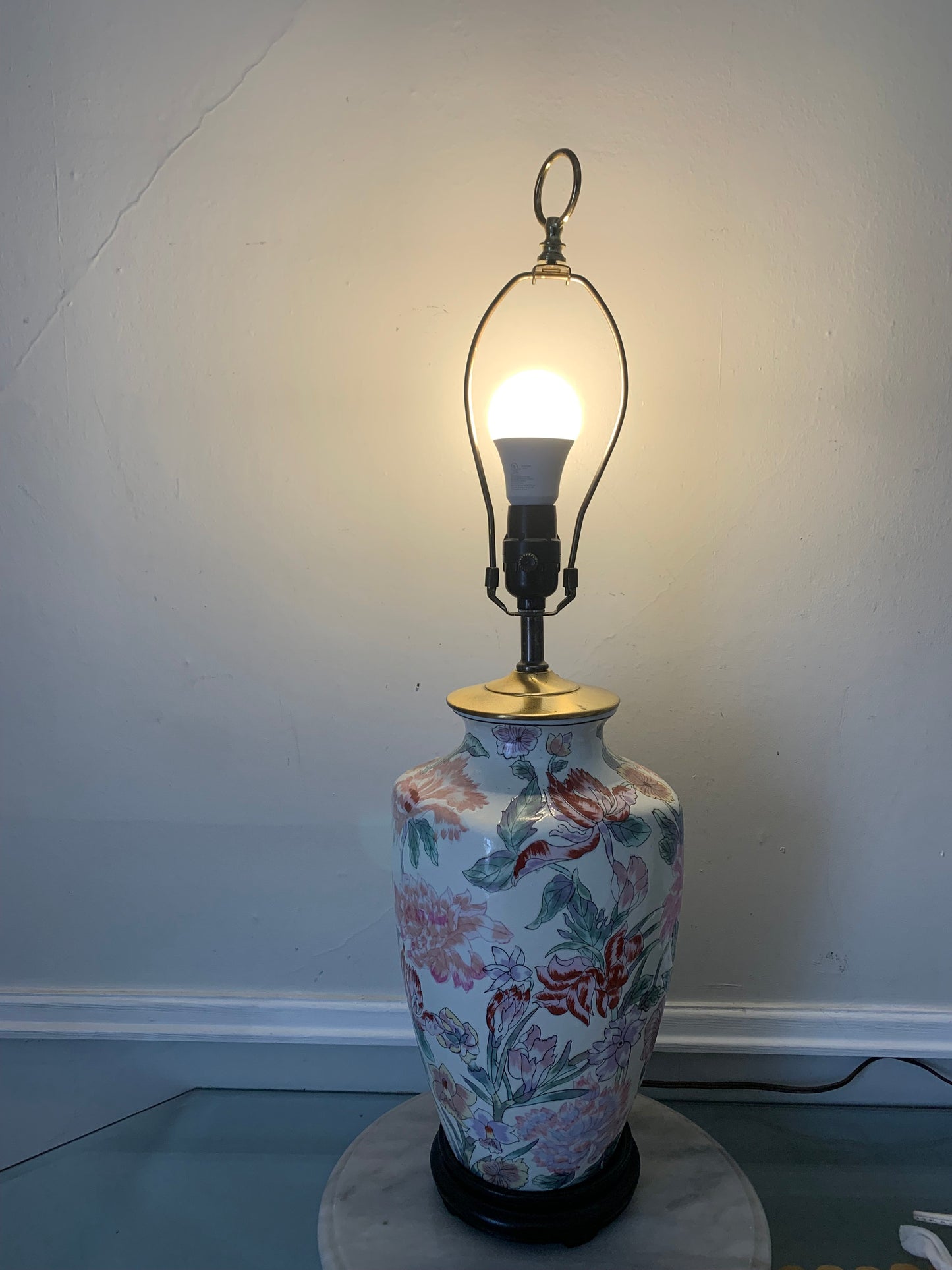 Retro Medium Pink Peony Ceramic Lamp No Shade