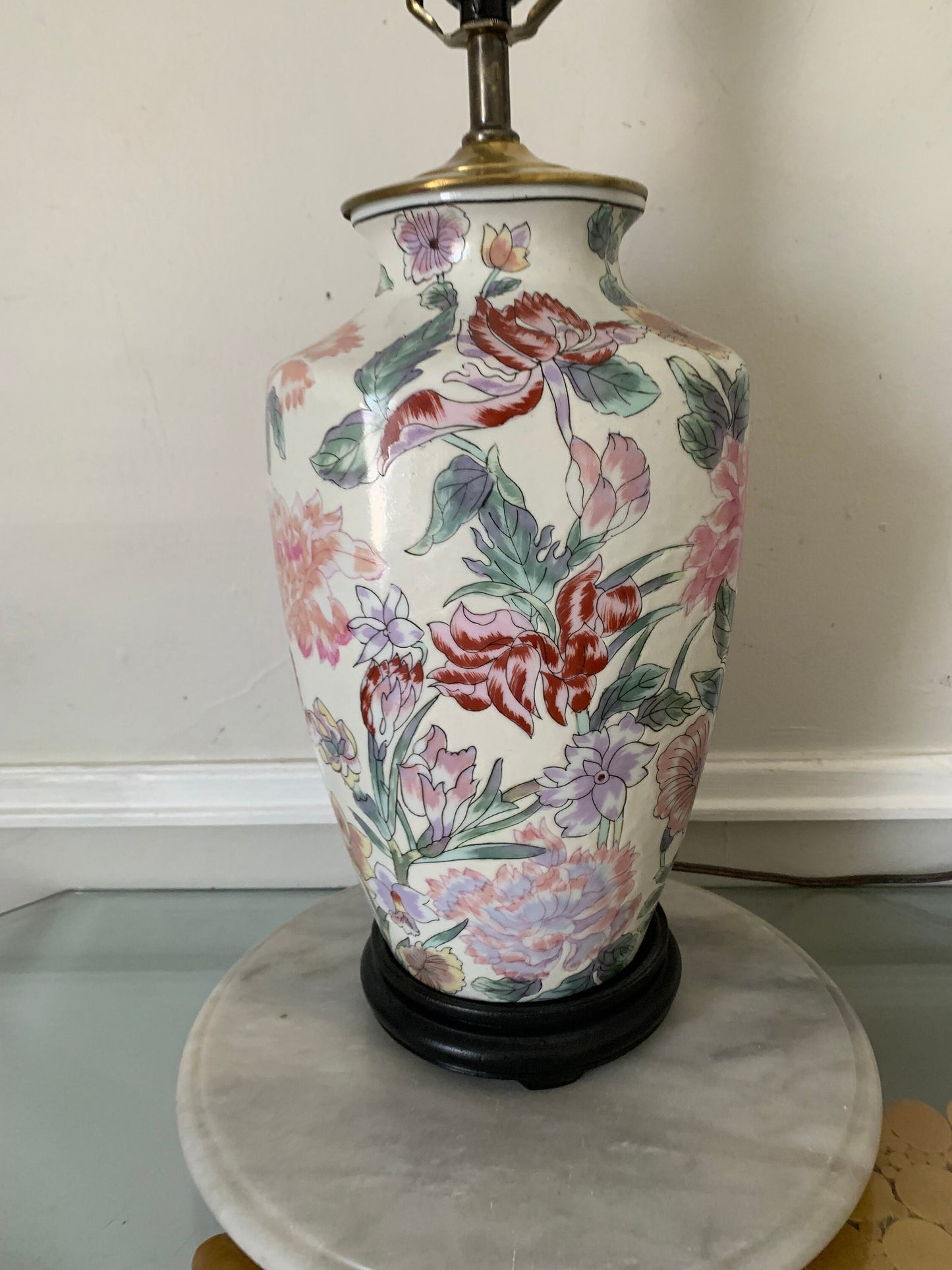 Retro Medium Pink Peony Ceramic Lamp No Shade