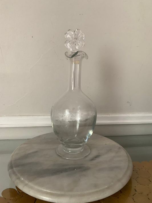 Vintage Tall Clear Decanter with Etched Thistle with Flower Top