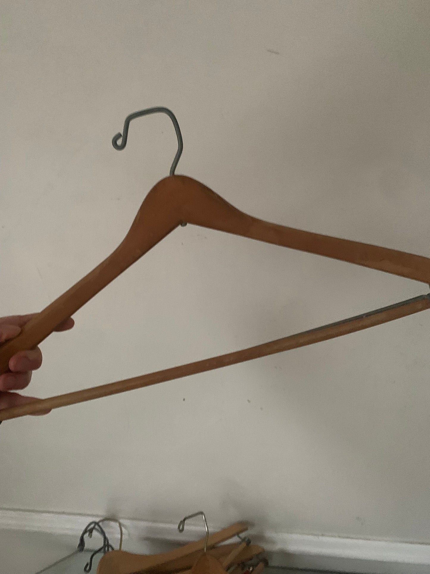 Set of 6 Vintage Hard Wishbone Wood Suit Hangers