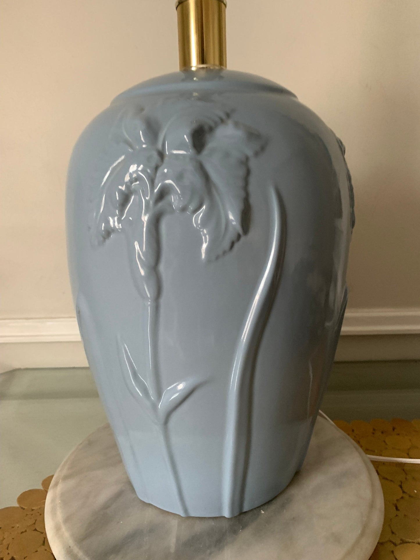 Retro Large Ceramic Gray Iris Table Lamp No Shade