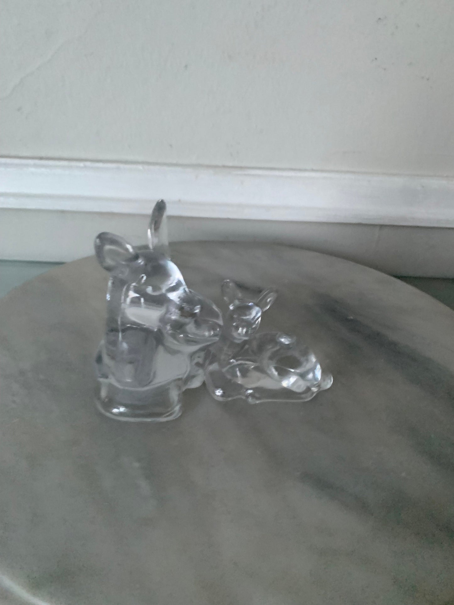 Vintage Pair of Biedermann Glass Mama and Fawn Resting Deer Candle Holders