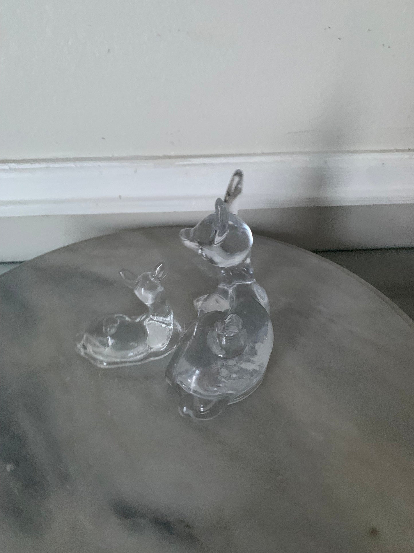 Vintage Pair of Biedermann Glass Mama and Fawn Resting Deer Candle Holders