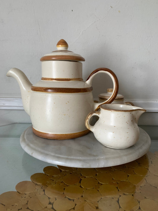 Vintage Set of Laurentian Pottery Teapot Set with Creamer and Sugar Pot Made in Canada