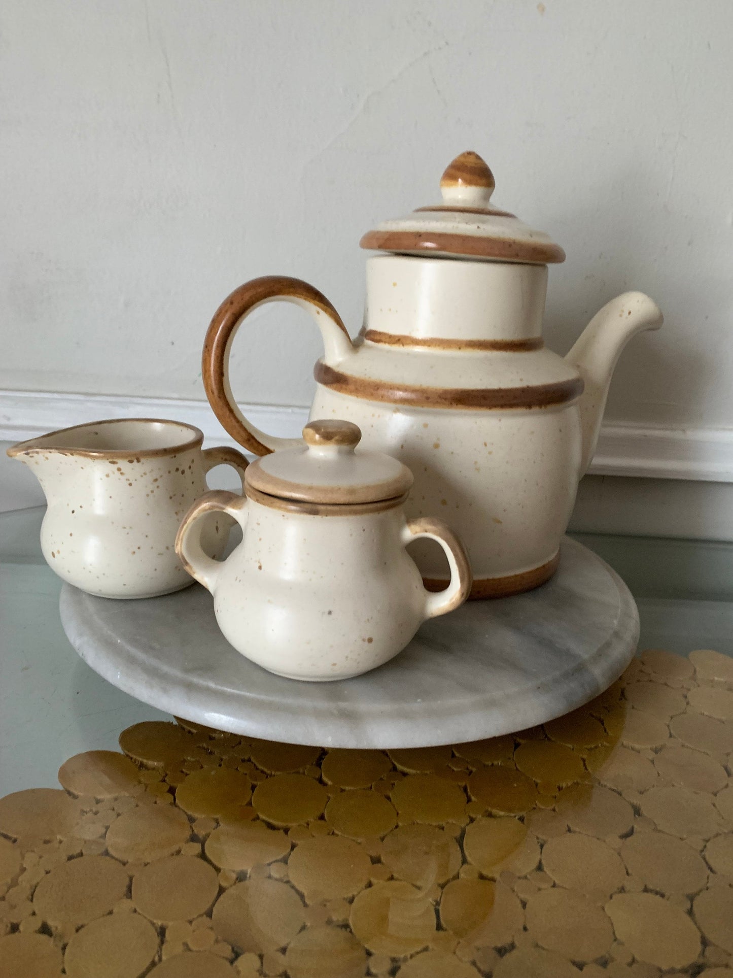 Vintage Set of Laurentian Pottery Teapot Set with Creamer and Sugar Pot Made in Canada