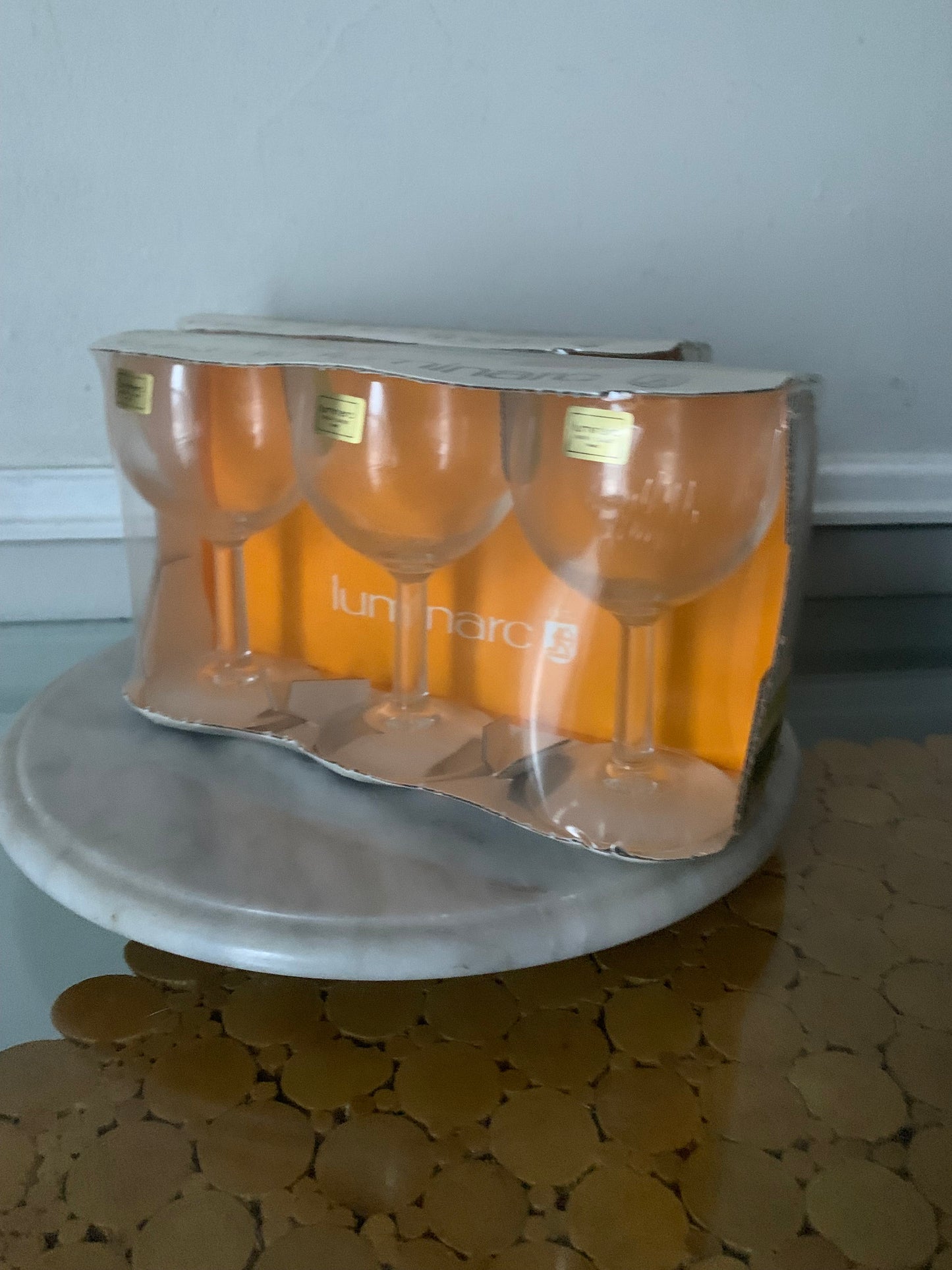 Set of 3 MCM Clear LUMINARC Balloon Wine Glasses Stemmed Glasses in Original Box Made in France