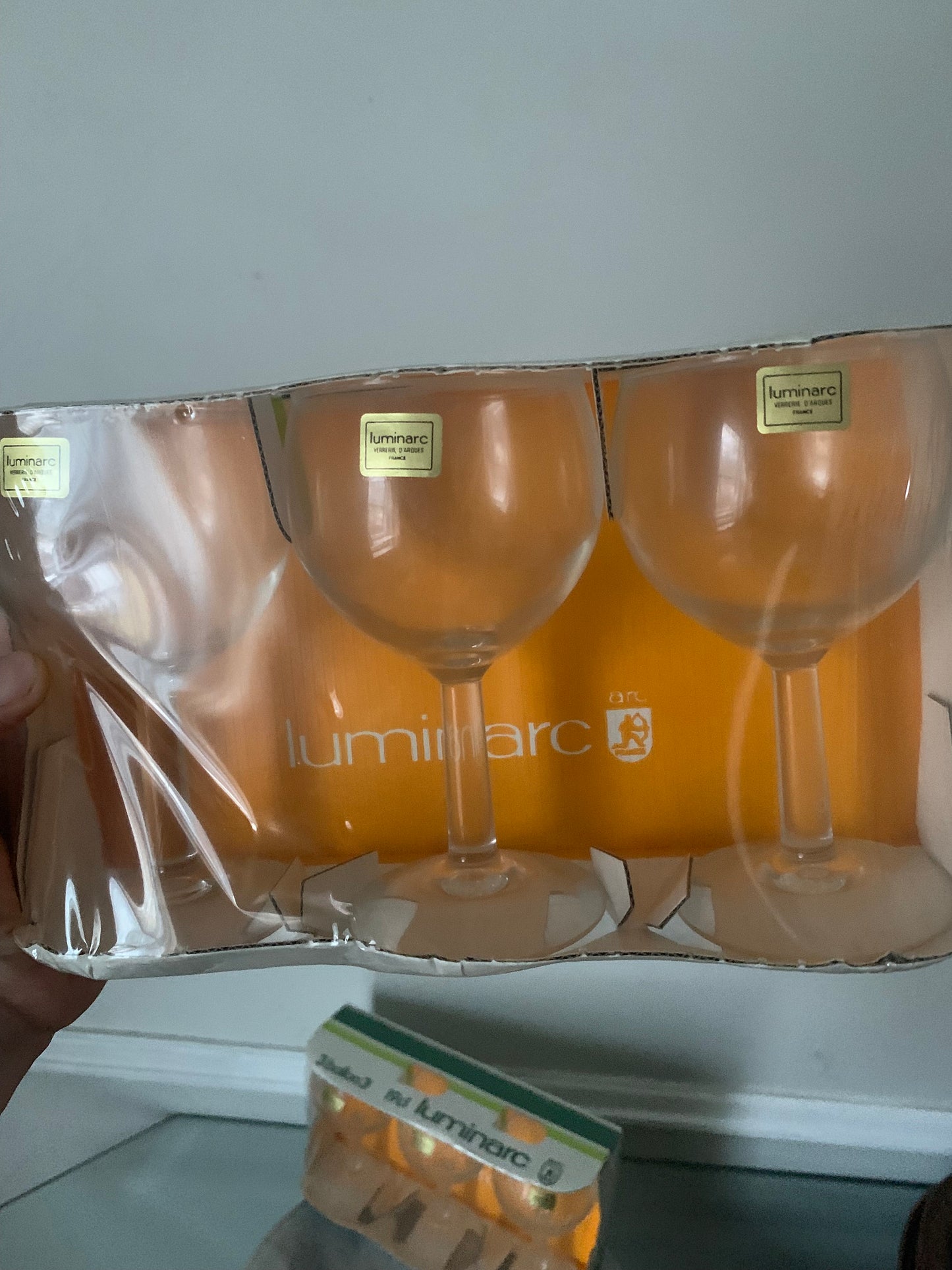 Set of 3 MCM Clear LUMINARC Balloon Wine Glasses Stemmed Glasses in Original Box Made in France