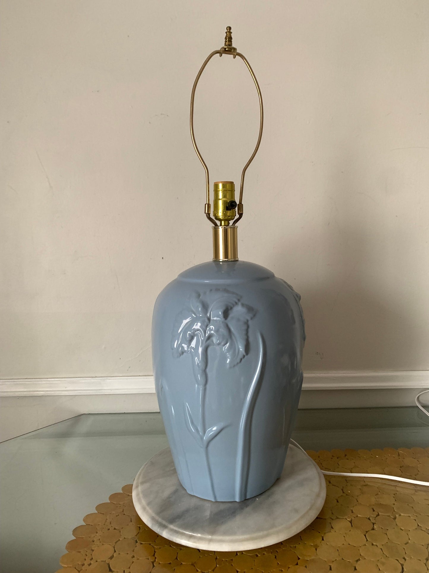 Retro Large Ceramic Gray Iris Table Lamp No Shade