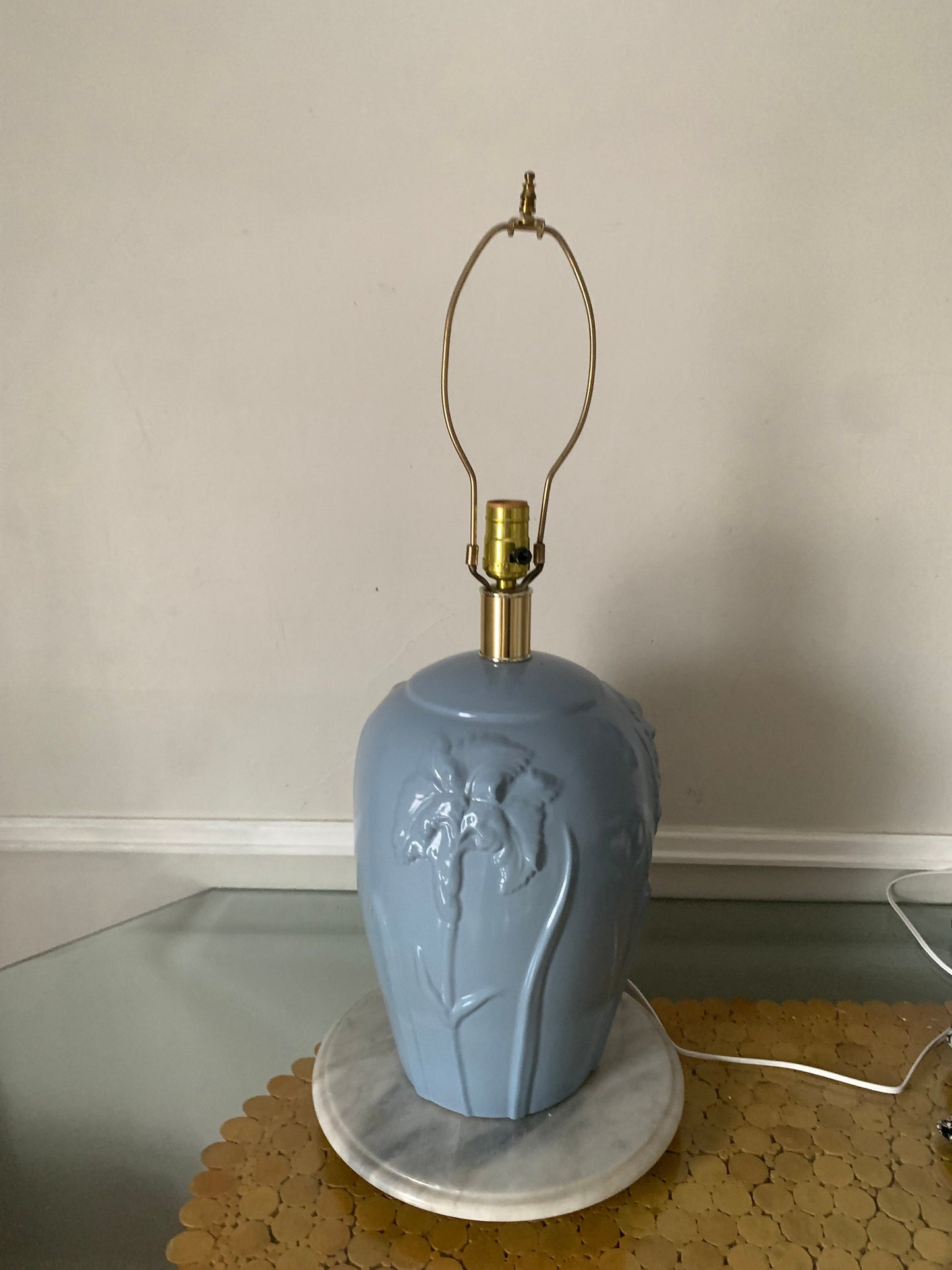 Retro Large Ceramic Gray Iris Table Lamp No Shade