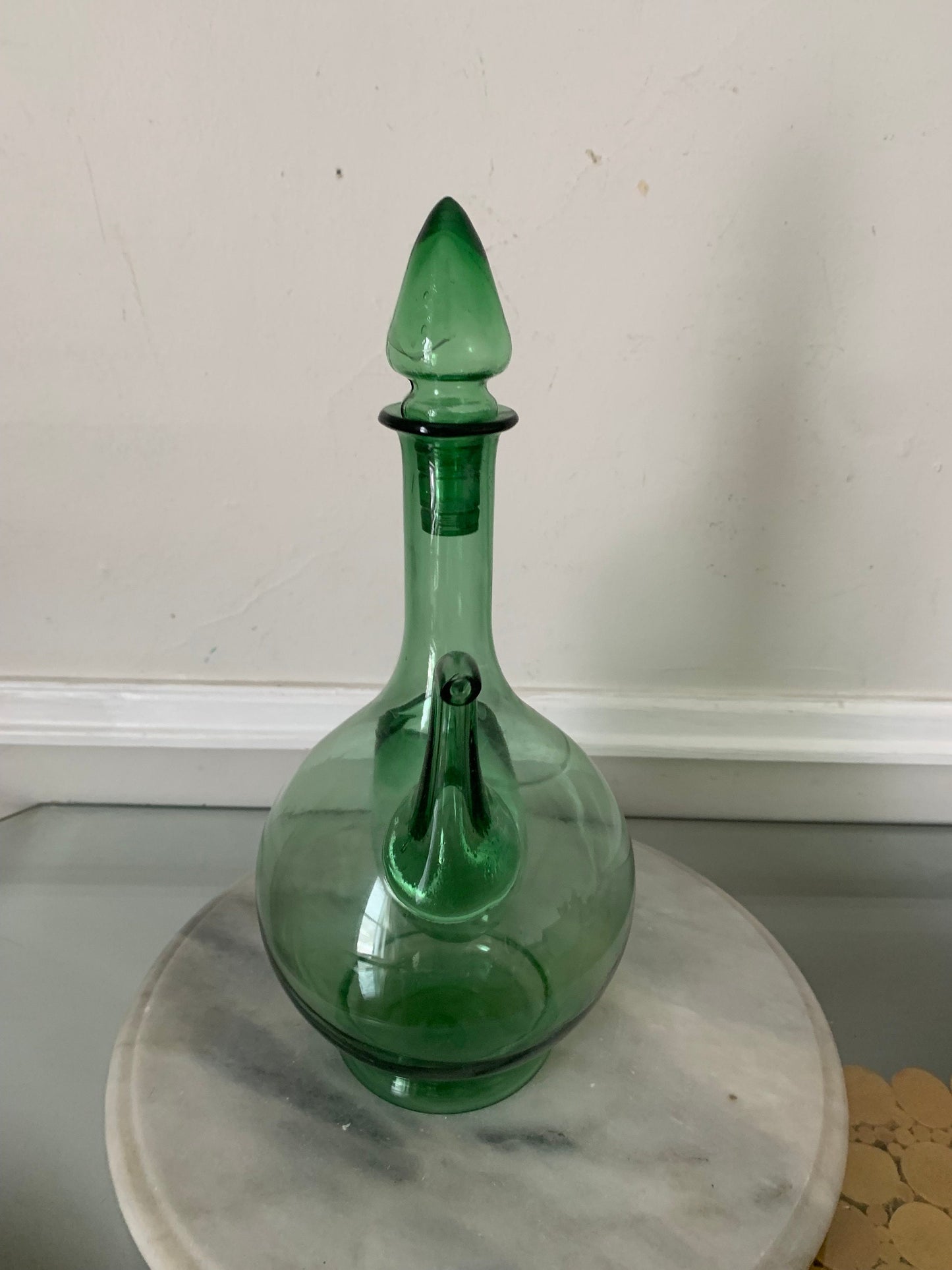 Vintage Clear Green Glass Decanter with Ice Pocket