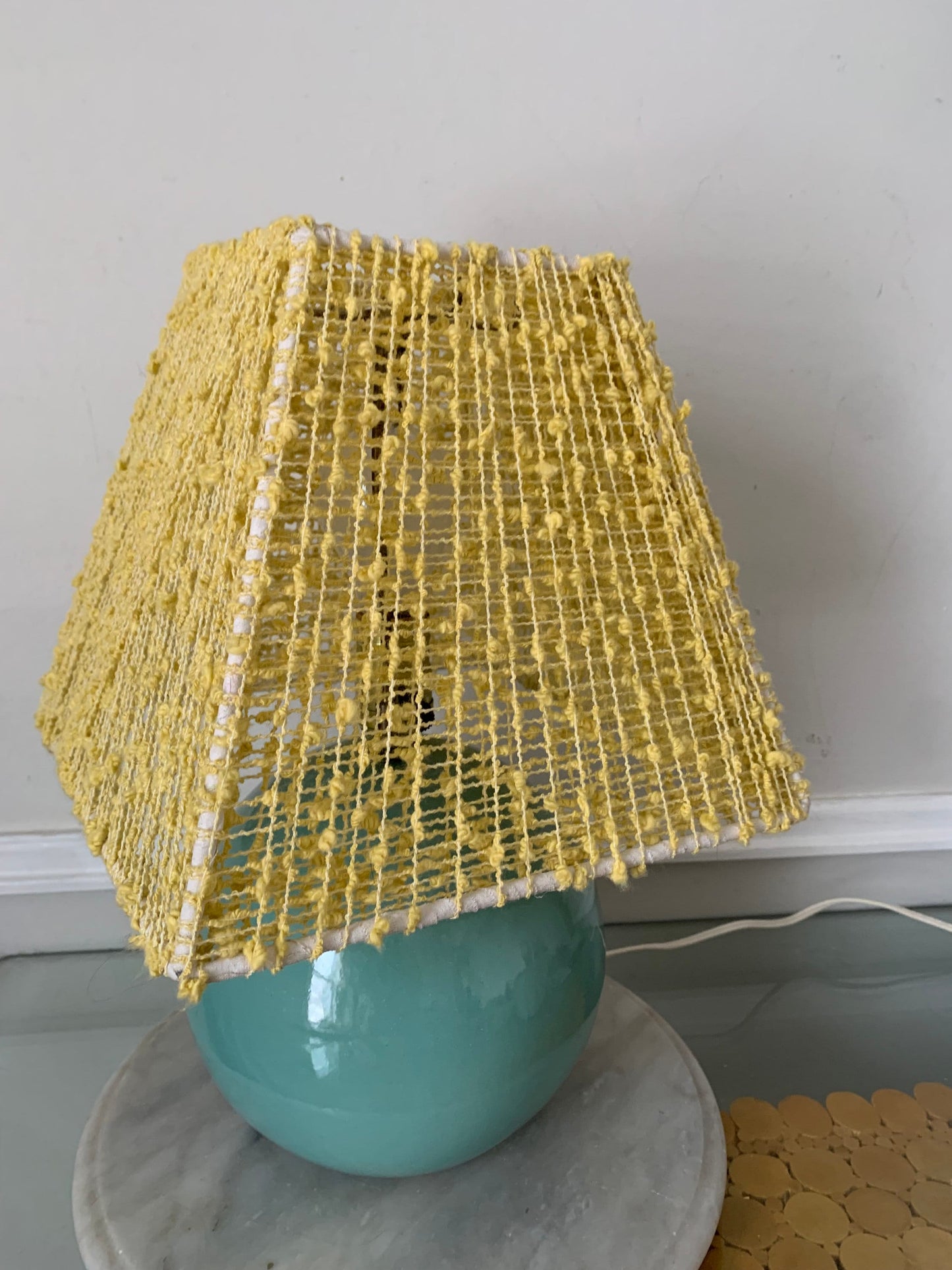 Handmade Small Square Lampshade with Vintage Yellow Fibre