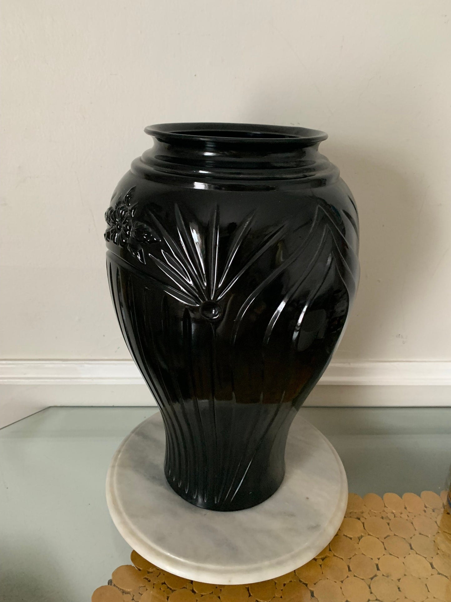 Vintage Tall Anchor Hocking Vase Cambridge Black Glass 16”