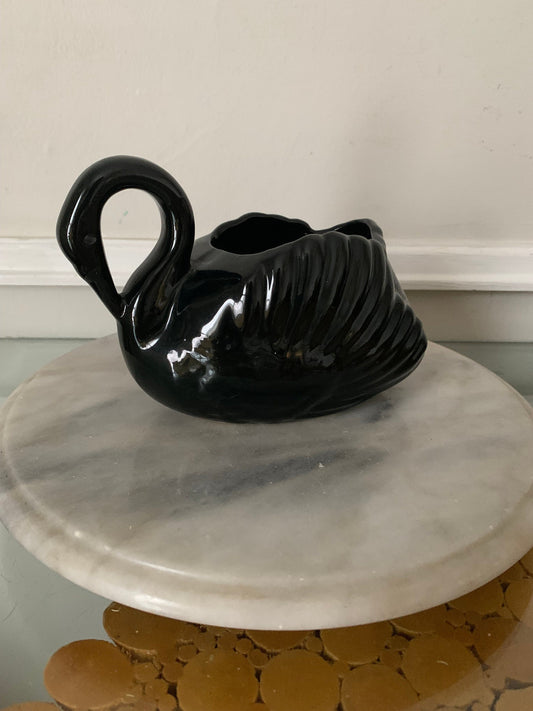 Vintage Ceramic Black Swan Planter