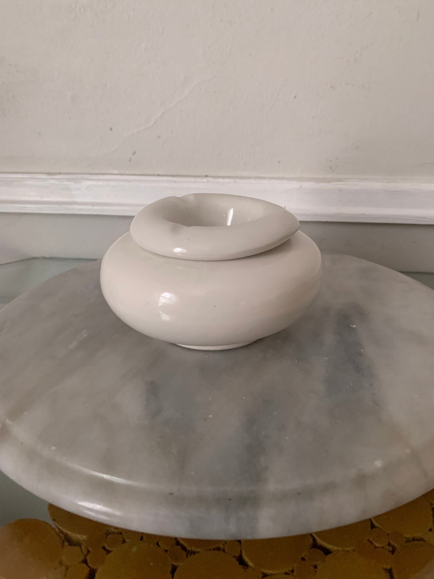 Vintage  White Ceramic 2 Piece Ashtray