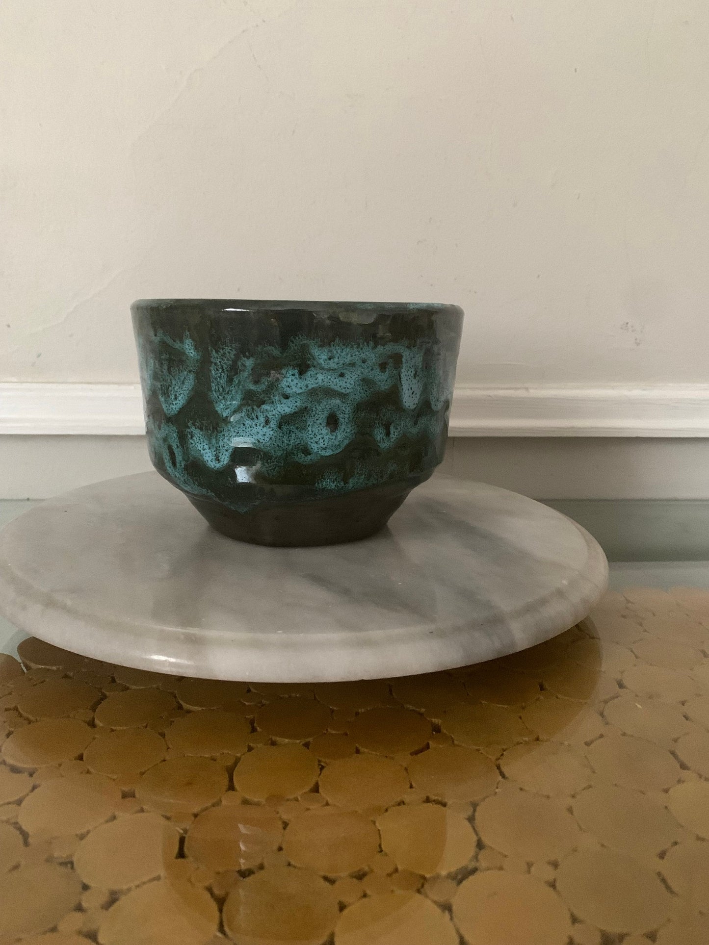 Vintage Small Green Drip Glaze Pottery Planter