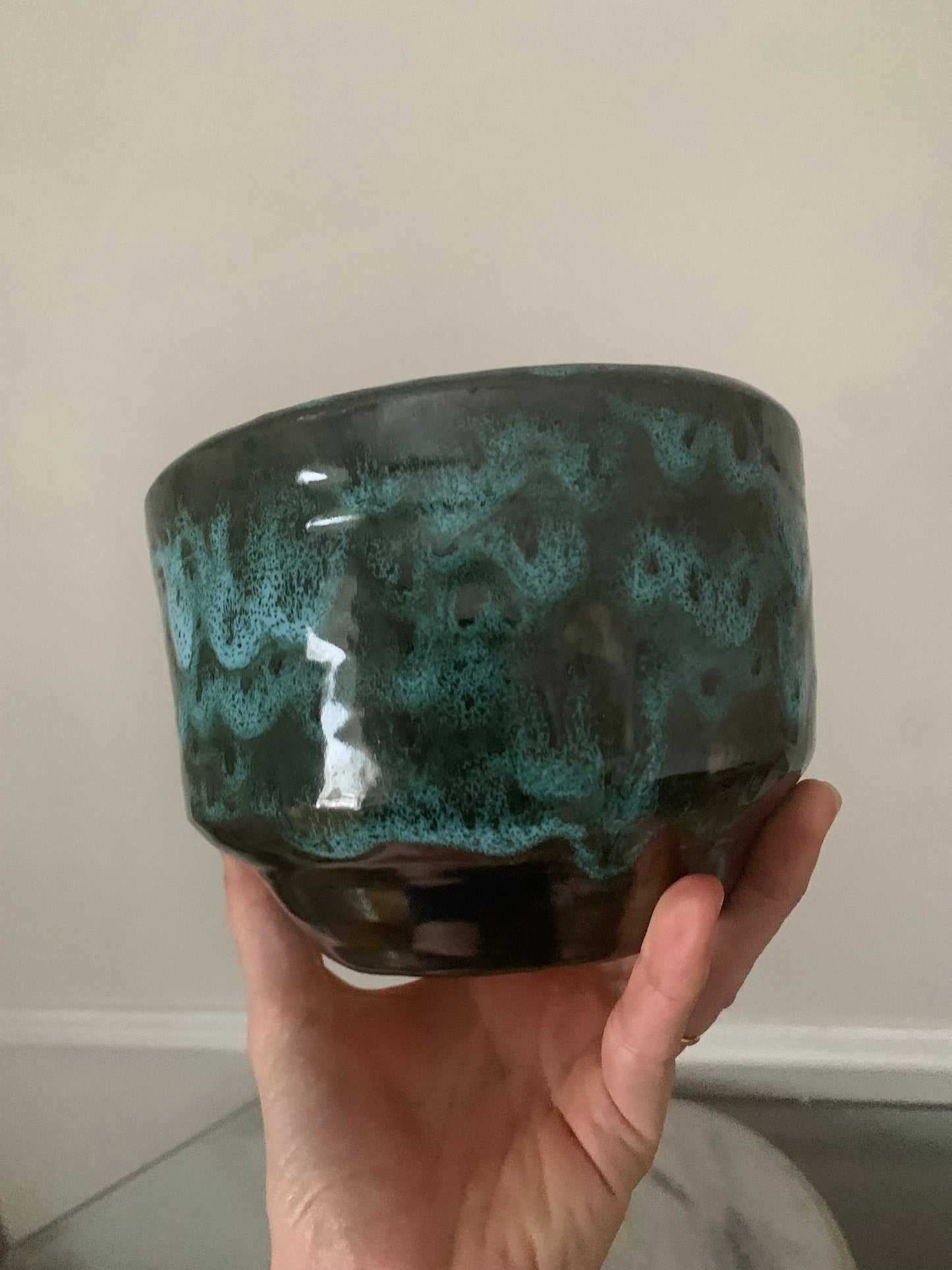 Vintage Small Green Drip Glaze Pottery Planter