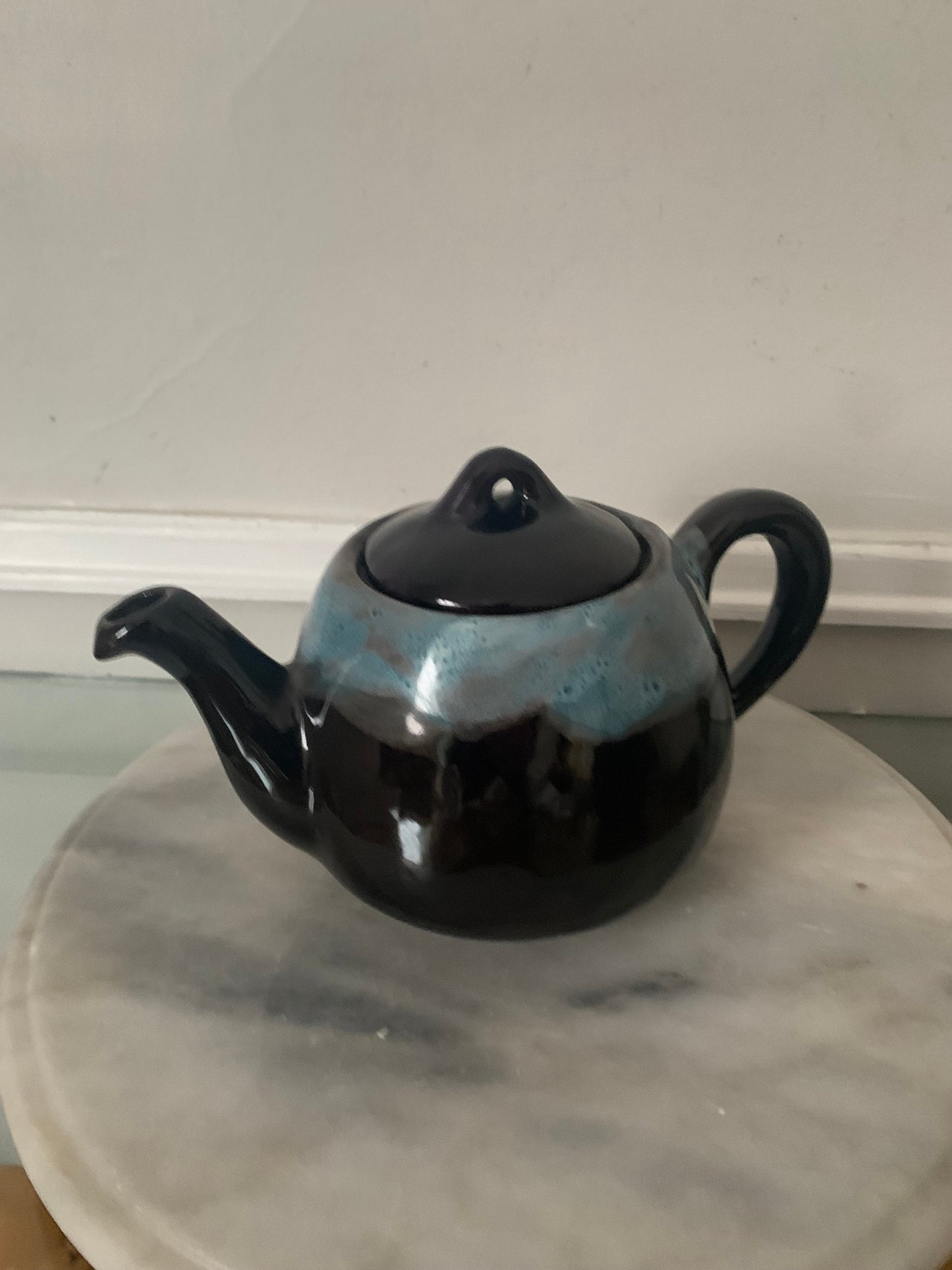 Vintage Personal Size Brown and Turquoise Pottery Teapot