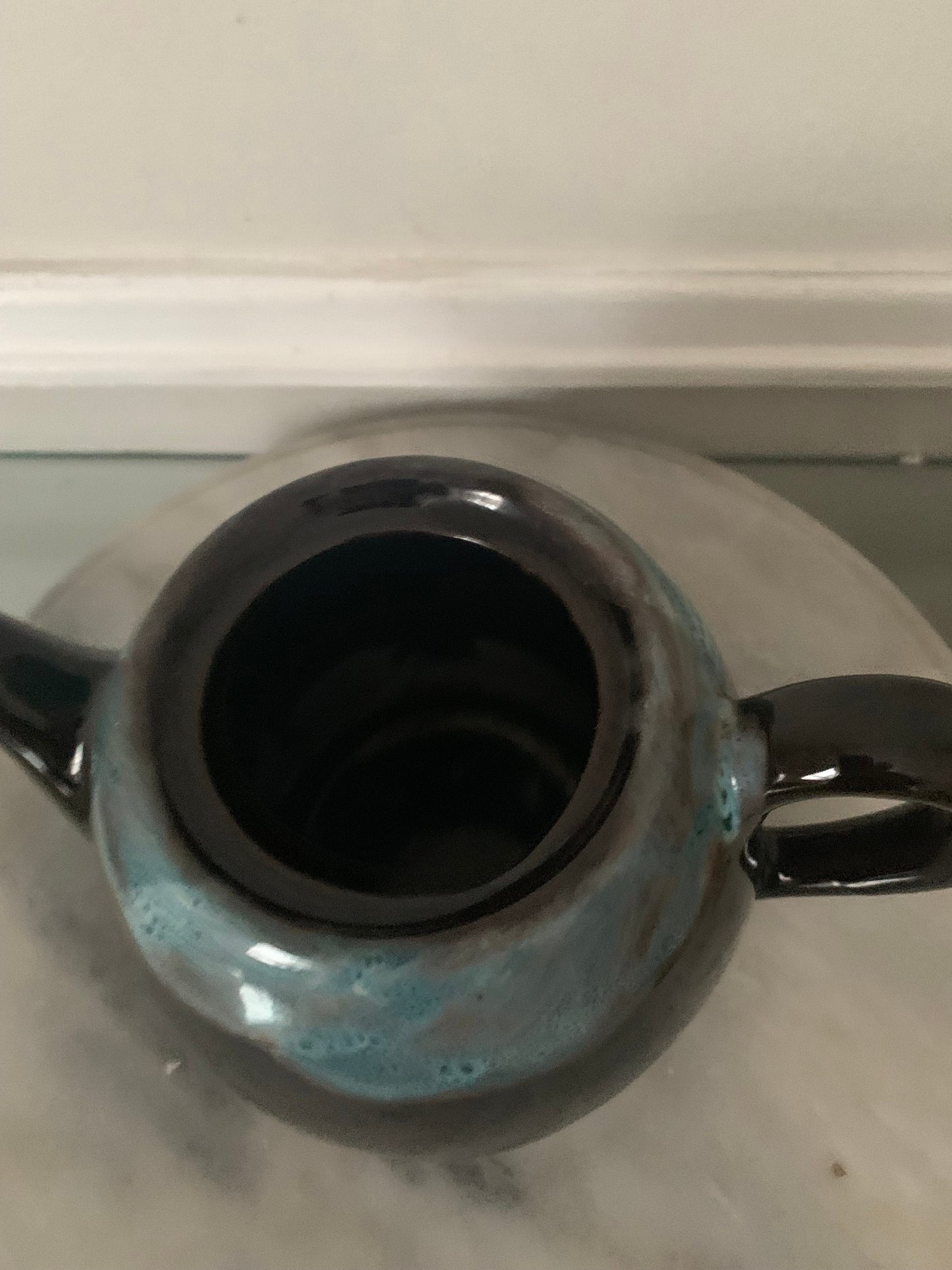 Vintage Personal Size Brown and Turquoise Pottery Teapot