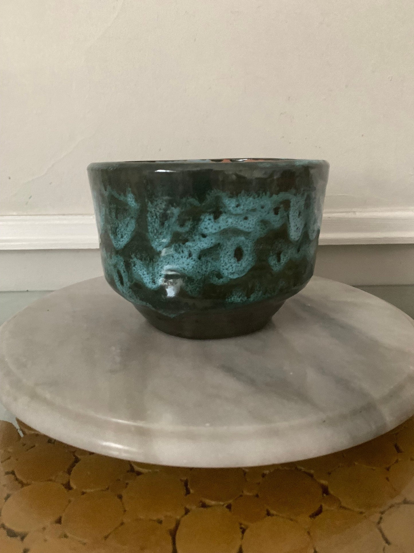 Vintage Small Green Drip Glaze Pottery Planter