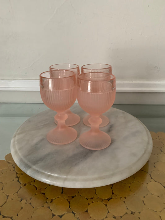 Set of 4 Retro Pink Frosted Wine Glasses