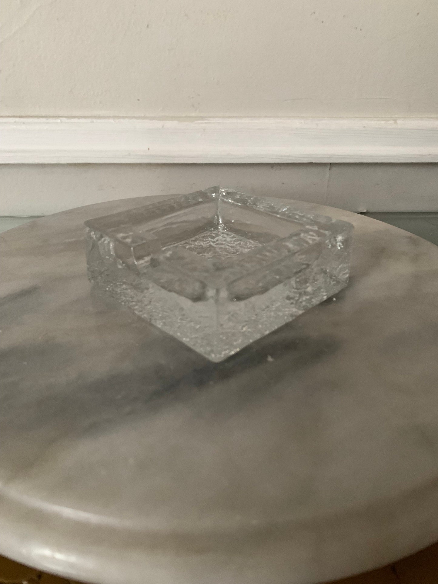 MCM Clear Square Bark Glass Ashtray