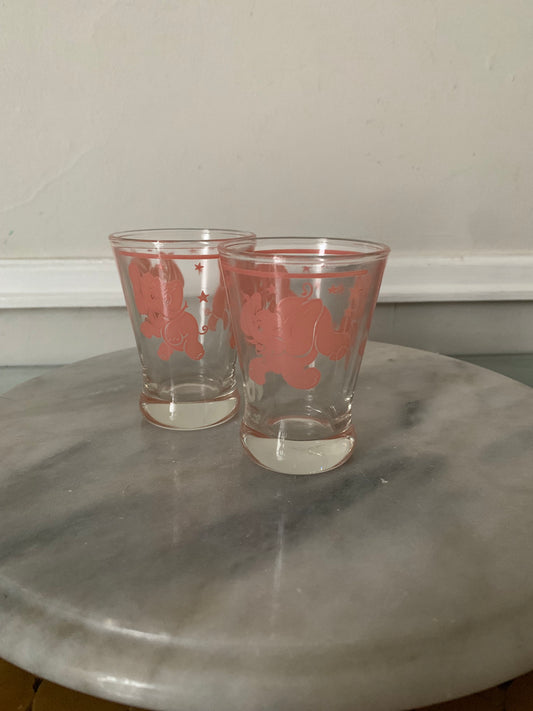 Pair of MCM Hazel Atlas Pink Dancing Elephants Glasses