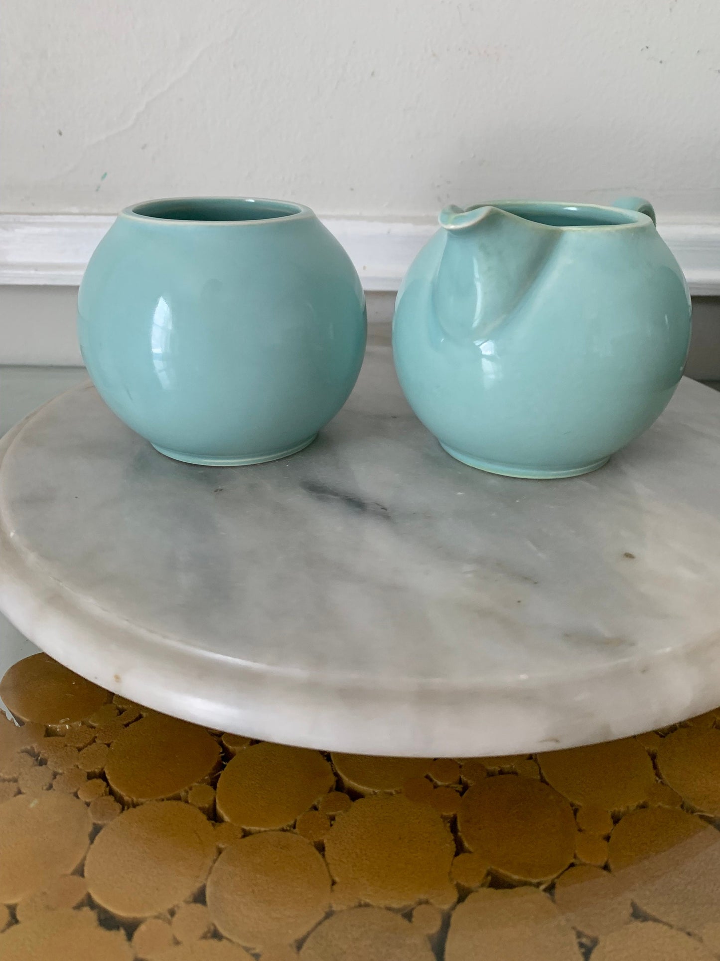 Retro Arthur Wood Robins Egg Blue Ceramic Cream and Sugar Set Made in England