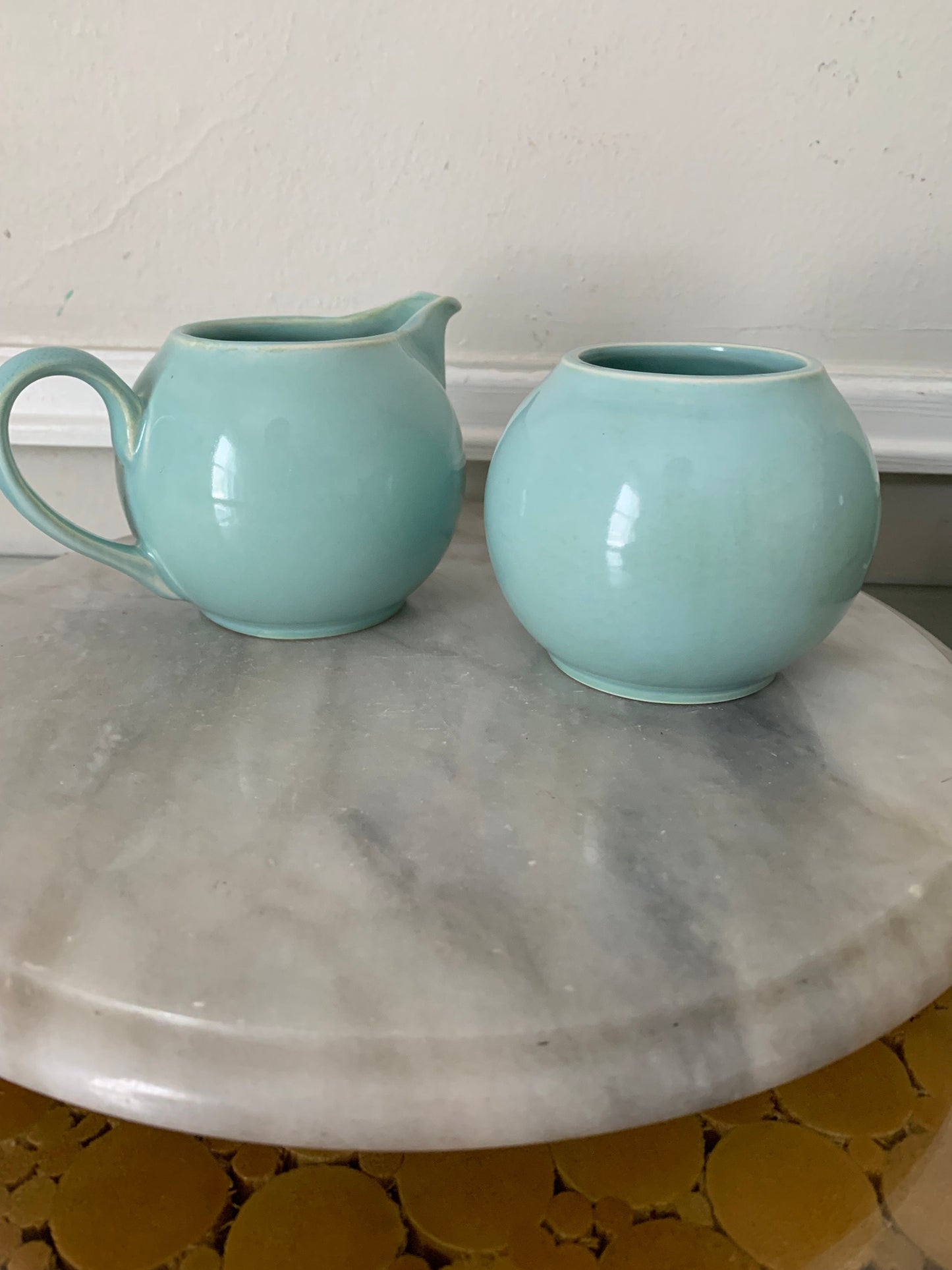 Retro Arthur Wood Robins Egg Blue Ceramic Cream and Sugar Set Made in England