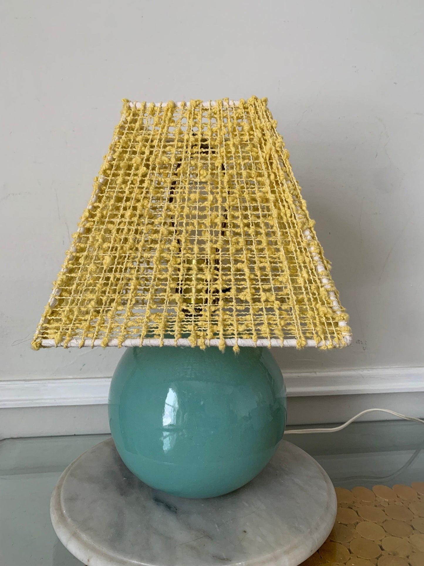 Handmade Small Square Lampshade with Vintage Yellow Fibre