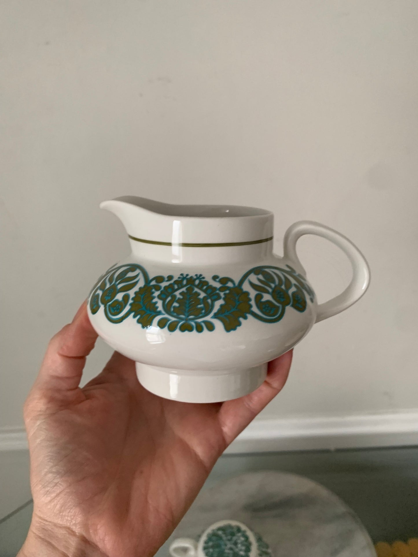 Vintage Set of Olive and Turquoise Ridgway Ironstone Cream and Sugar Set Martinique Pattern Made in England