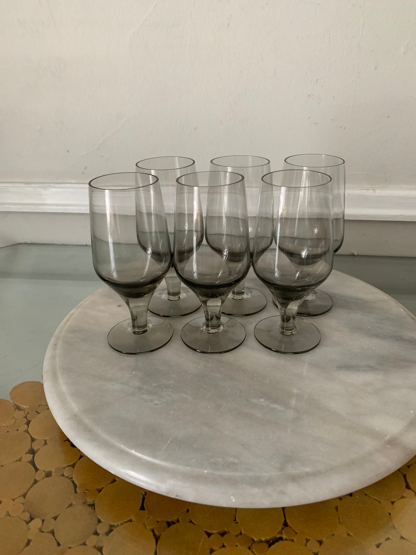 Set of 6 MCM Short Smokey Gray Liqueurs Glasses