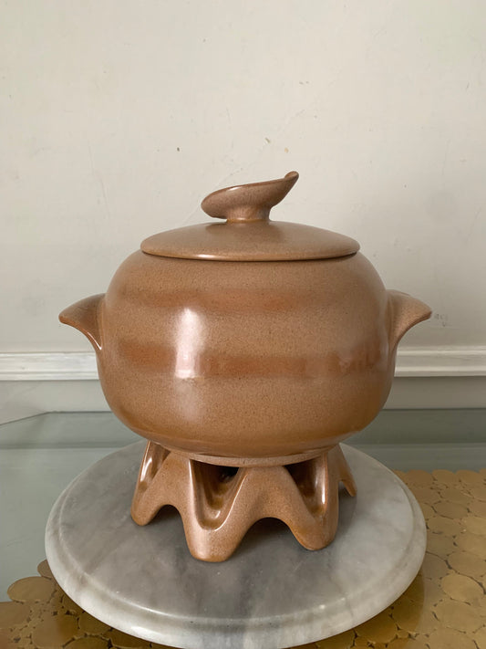 Vintage Frankoma 4V Baker with Lid and Stand, Covered Casserole Dish, Large Covered Terra-Cotta Bowl, Southwestern Pottery, Old Kitchen