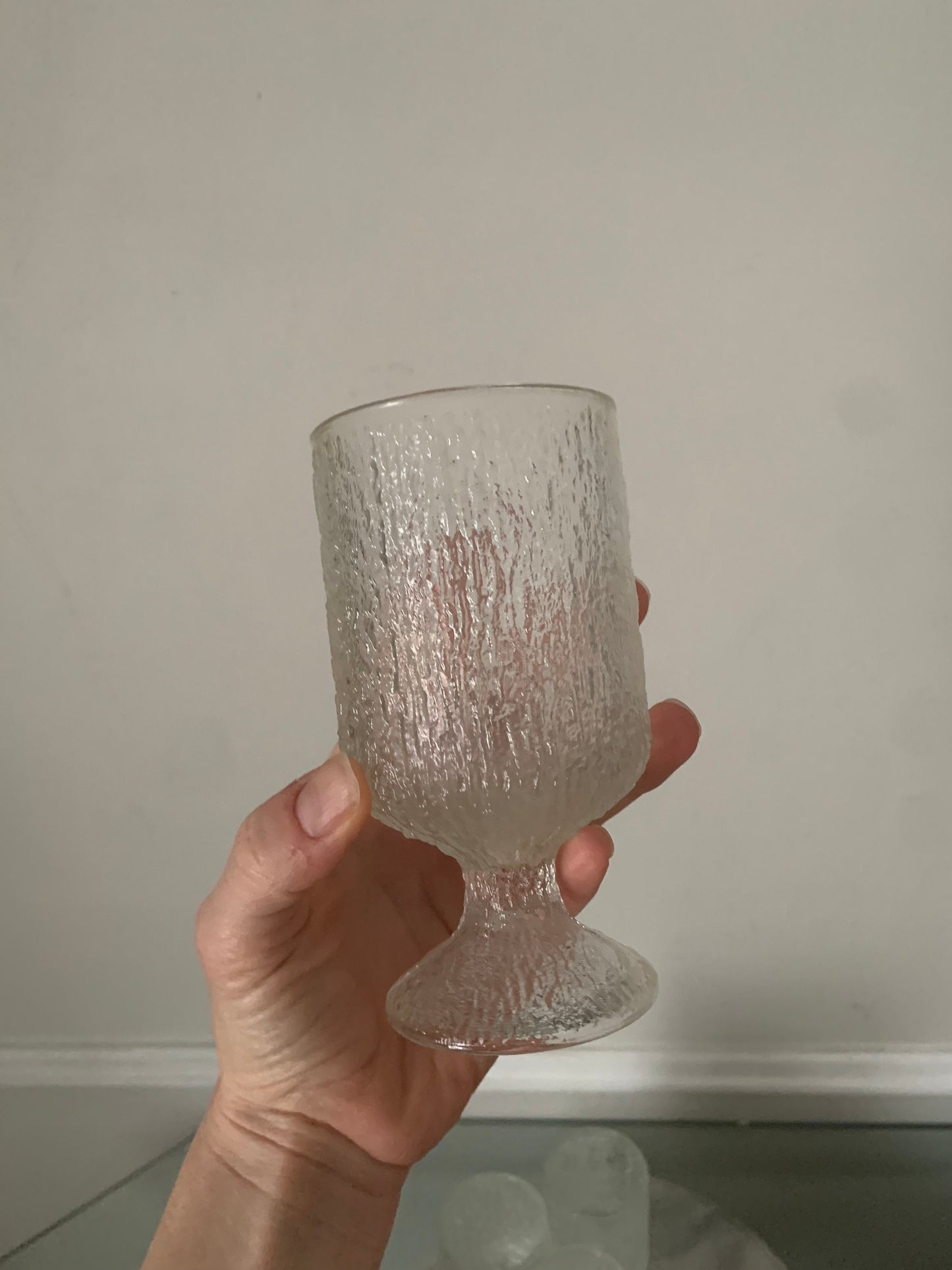 Set of 4 MCM Clear Bark Textured Footed Glasses