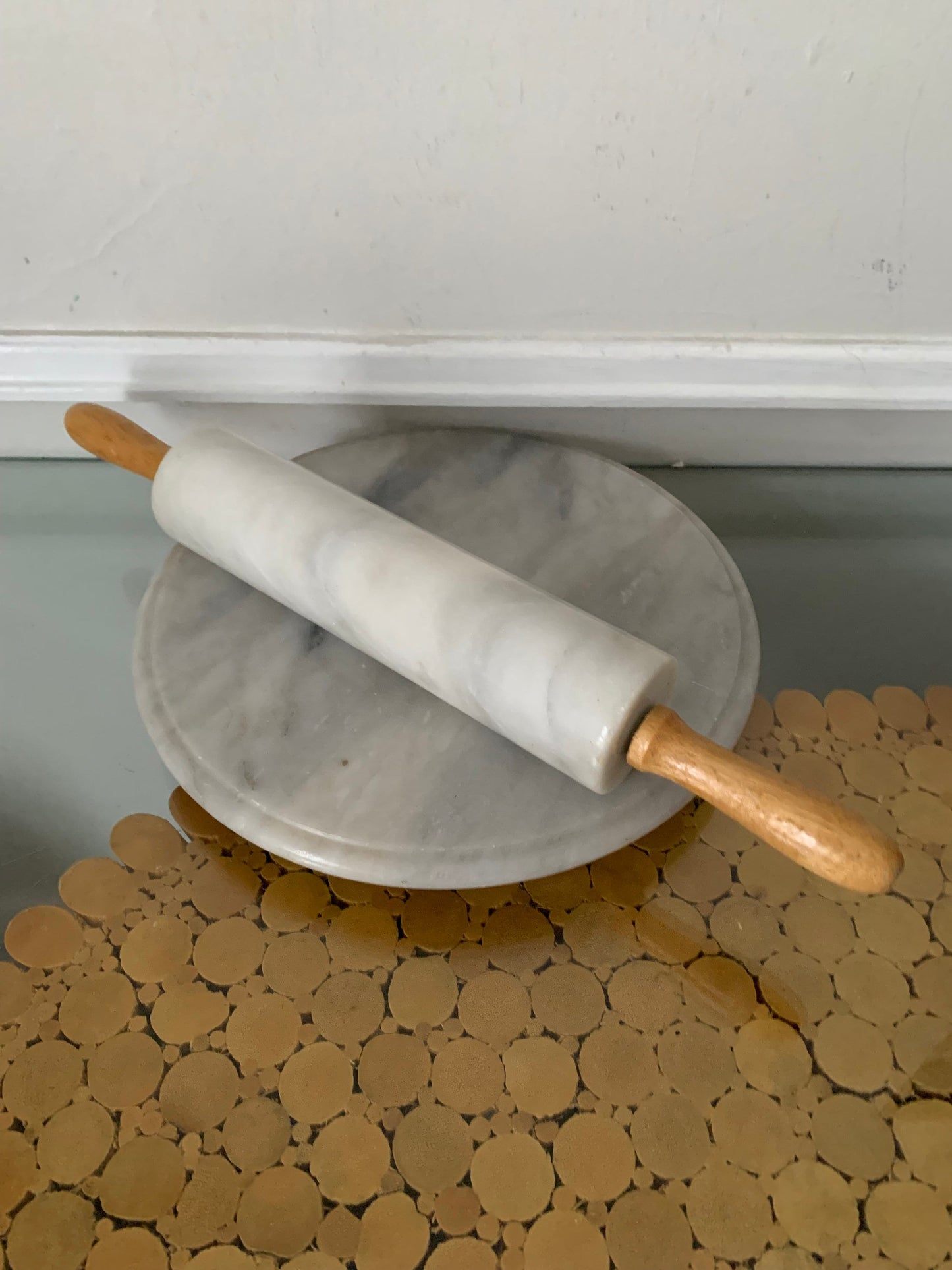 Vintage Grey Marble Rolling Pin Wooden Handles