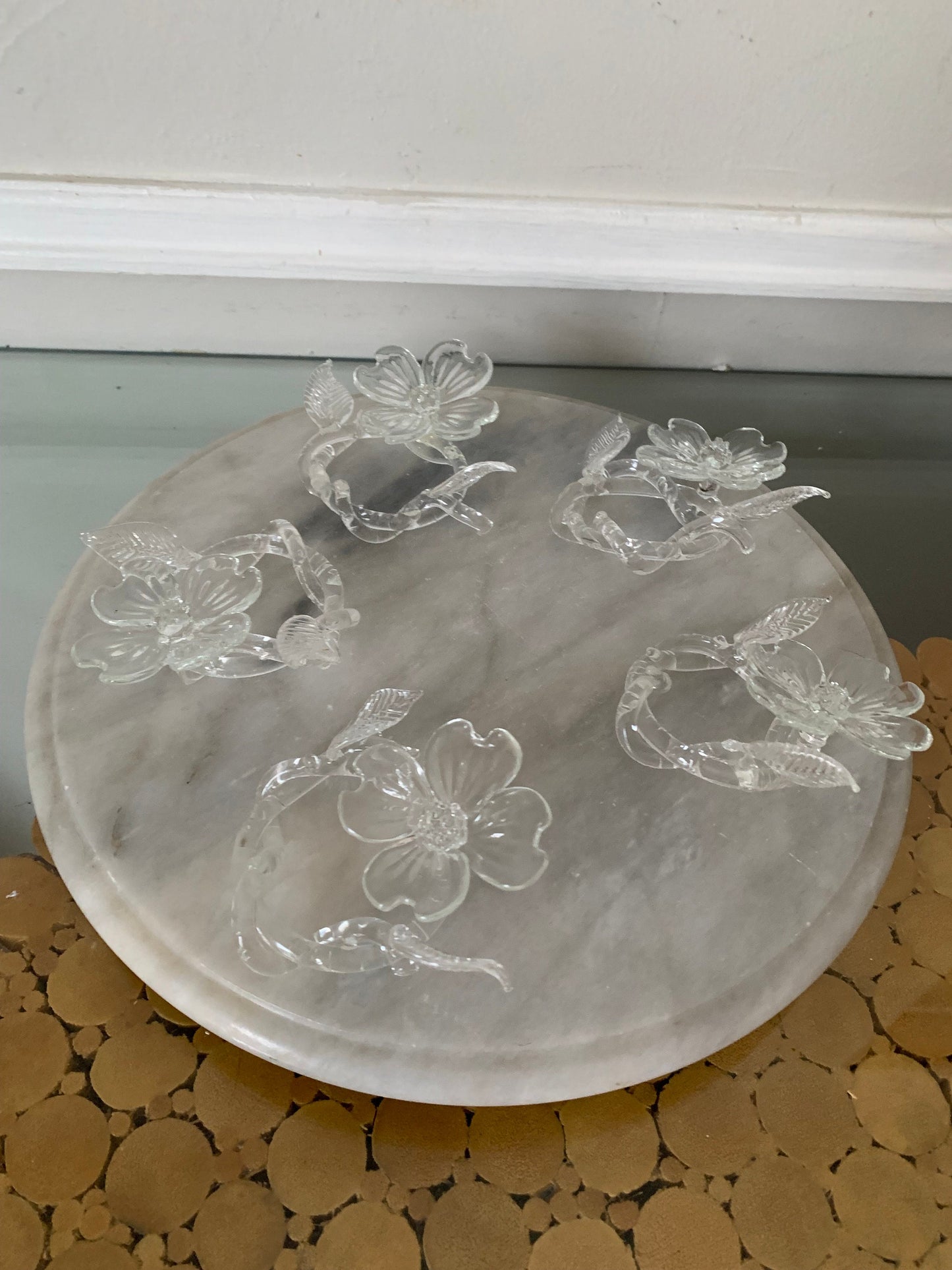 Vintage Set of 5 Clear Glass Flower Napkin Rings
