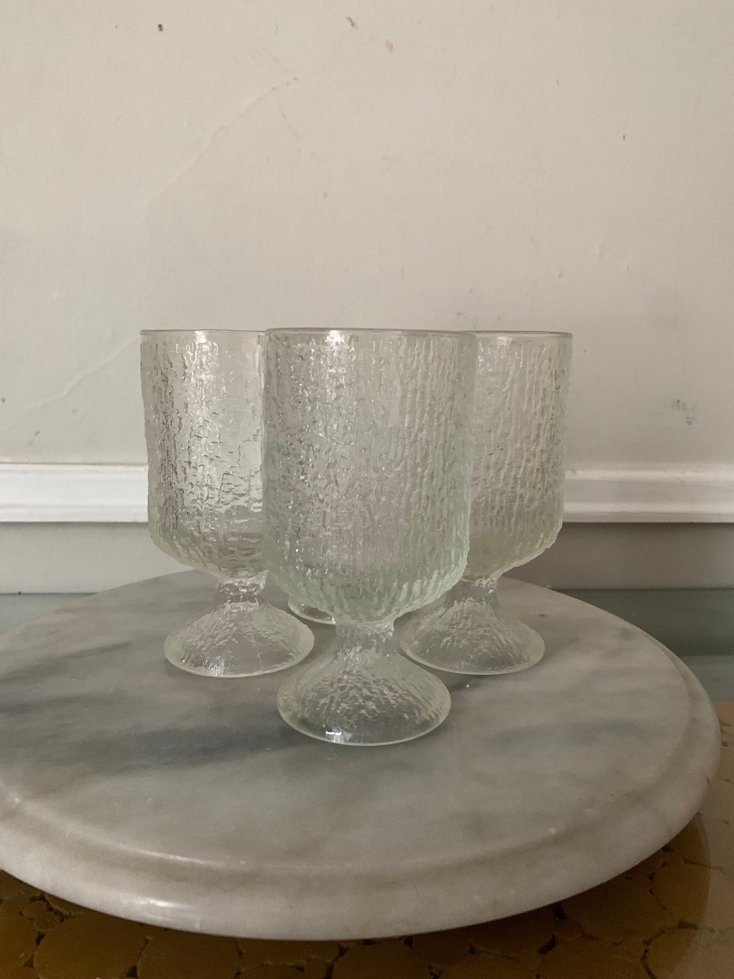 Set of 4 MCM Clear Bark Textured Footed Glasses