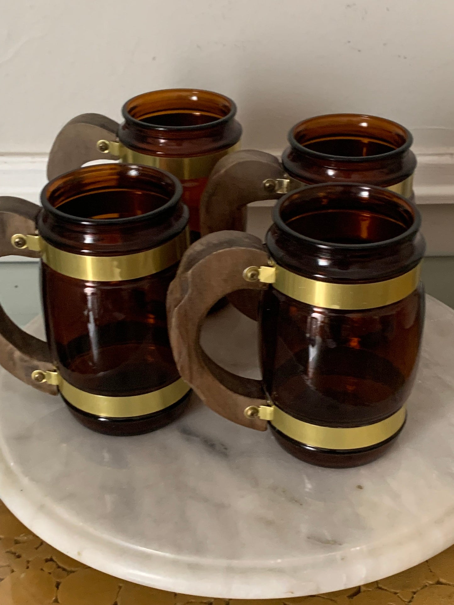 Set of 4 Siesta Ware Rootbeer Glass Barrel Mugs