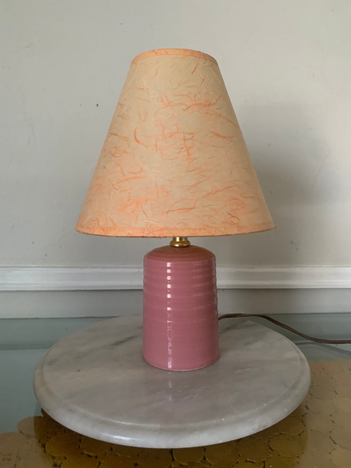 Retro Small Pink Ribbed Ceramic Lamp No Shade