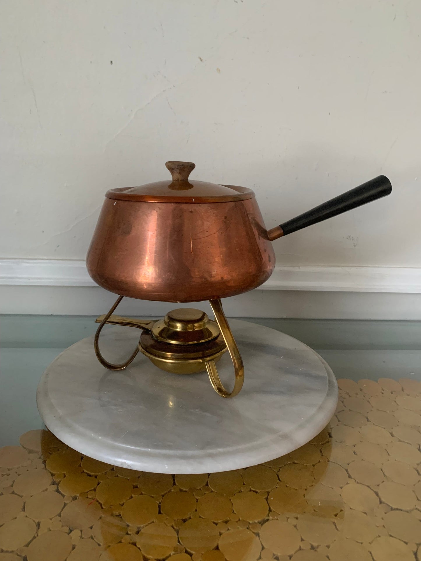 VIntage Copper Fondue Pot with Brass Stand