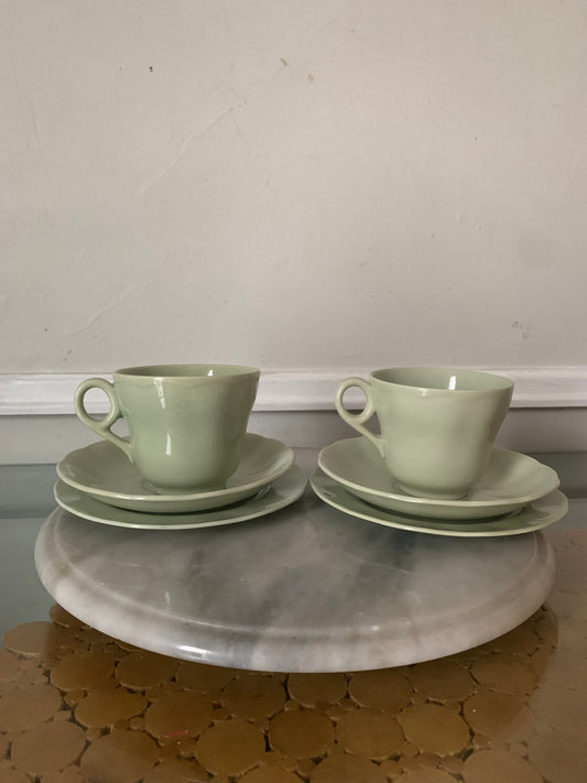 Vintage Set of 2 Grindley Pistacio Green Teacup Saucer and Side Plate Made in England