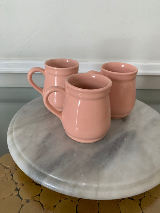 Set of 3 Vintage Pink Ceramic Mugs