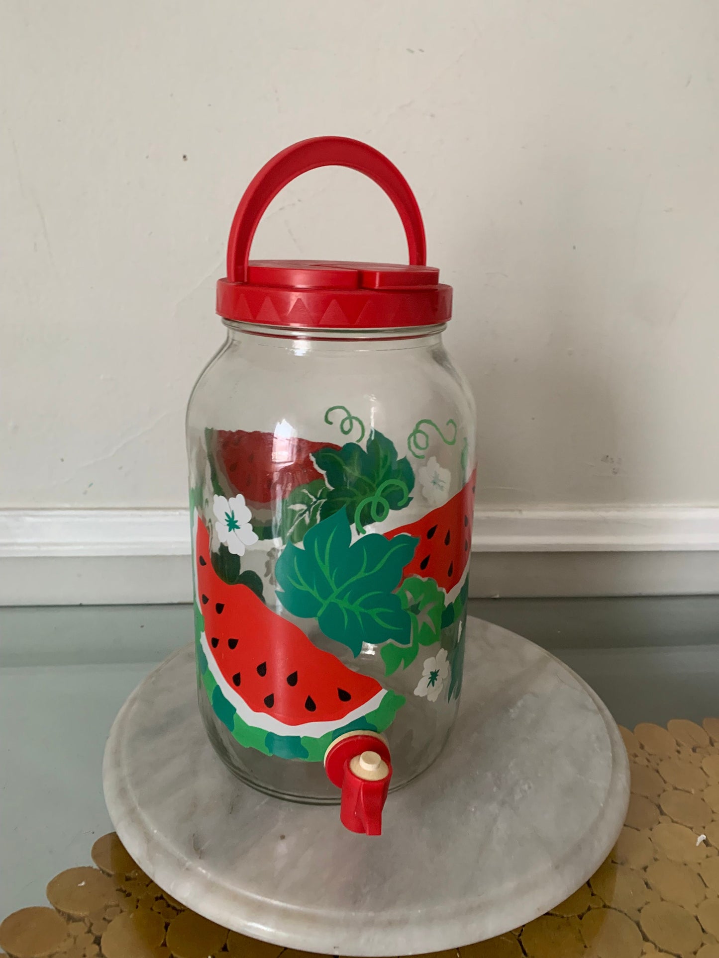 Vintage Watermelon Sun Tea Jar/Gallon Glass Jar/ Jug /Beverage Dispenser /Iced Tea Decanter