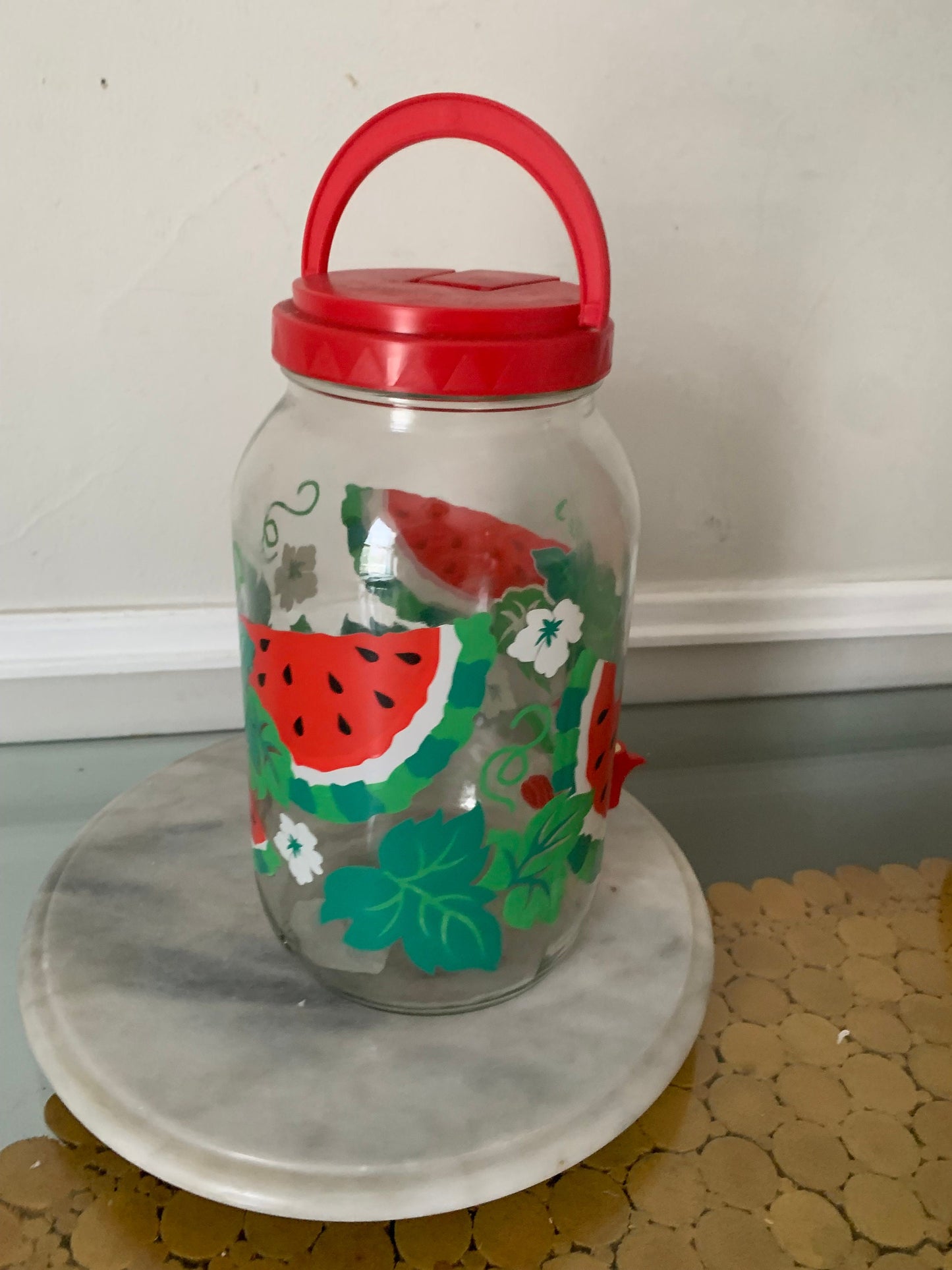 Vintage Watermelon Sun Tea Jar/Gallon Glass Jar/ Jug /Beverage Dispenser /Iced Tea Decanter