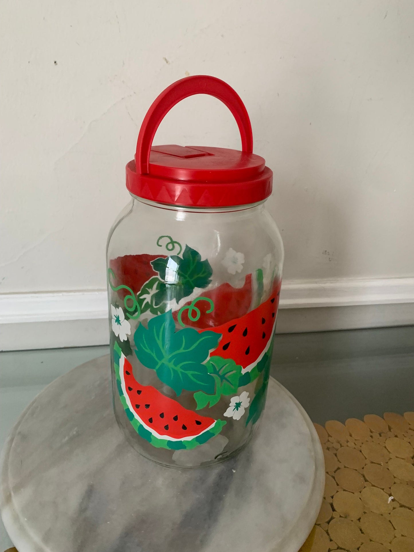 Vintage Watermelon Sun Tea Jar/Gallon Glass Jar/ Jug /Beverage Dispenser /Iced Tea Decanter