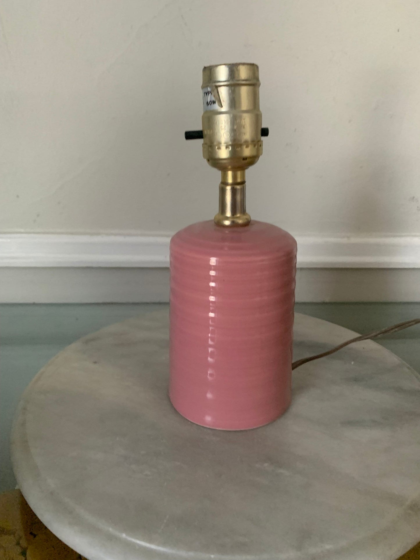 Retro Small Pink Ribbed Ceramic Lamp No Shade