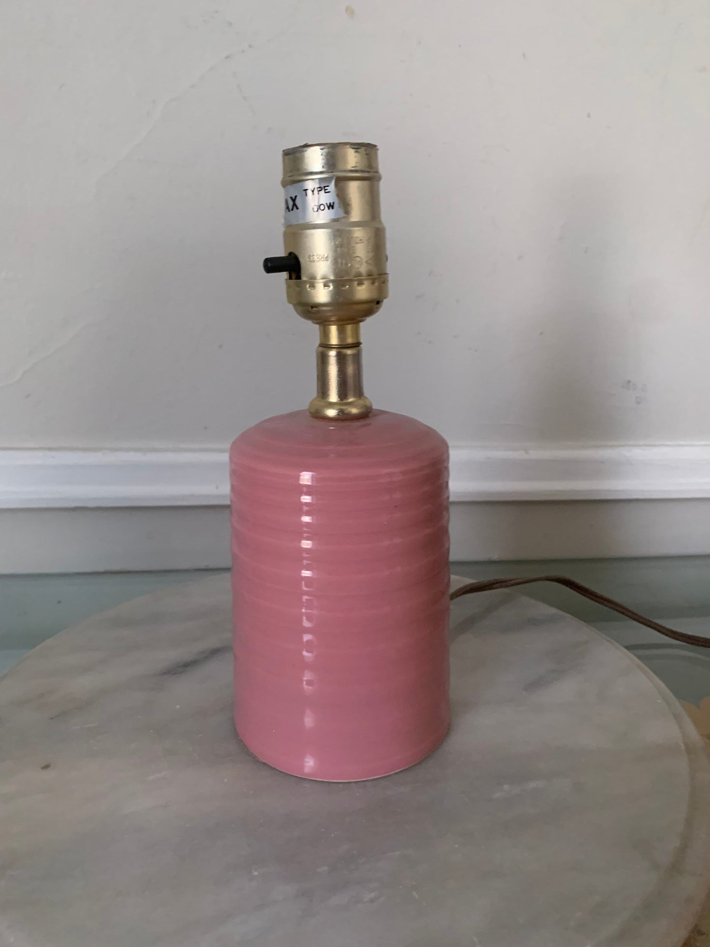 Retro Small Pink Ribbed Ceramic Lamp No Shade