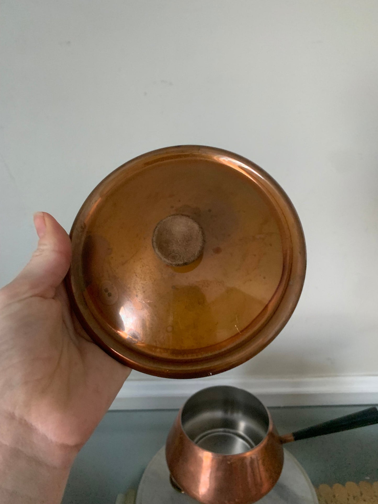 VIntage Copper Fondue Pot with Brass Stand