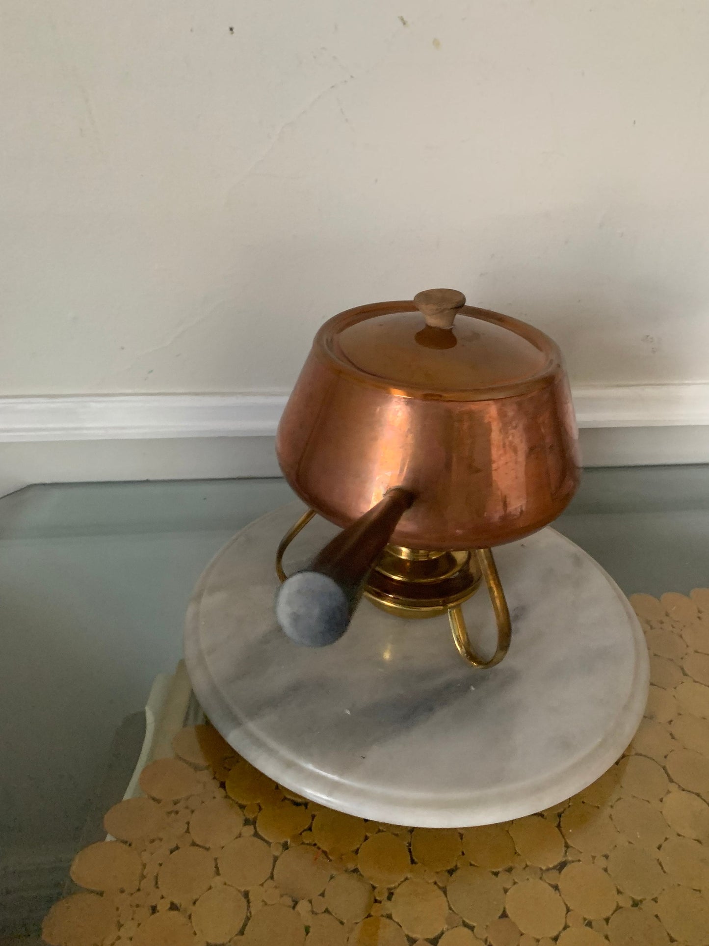 VIntage Copper Fondue Pot with Brass Stand